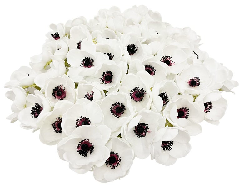 LebriTamFa 5Pcs Artifical Real Touch PU Anemone Flower Bouquet Room Home Decor (White) - Image 2